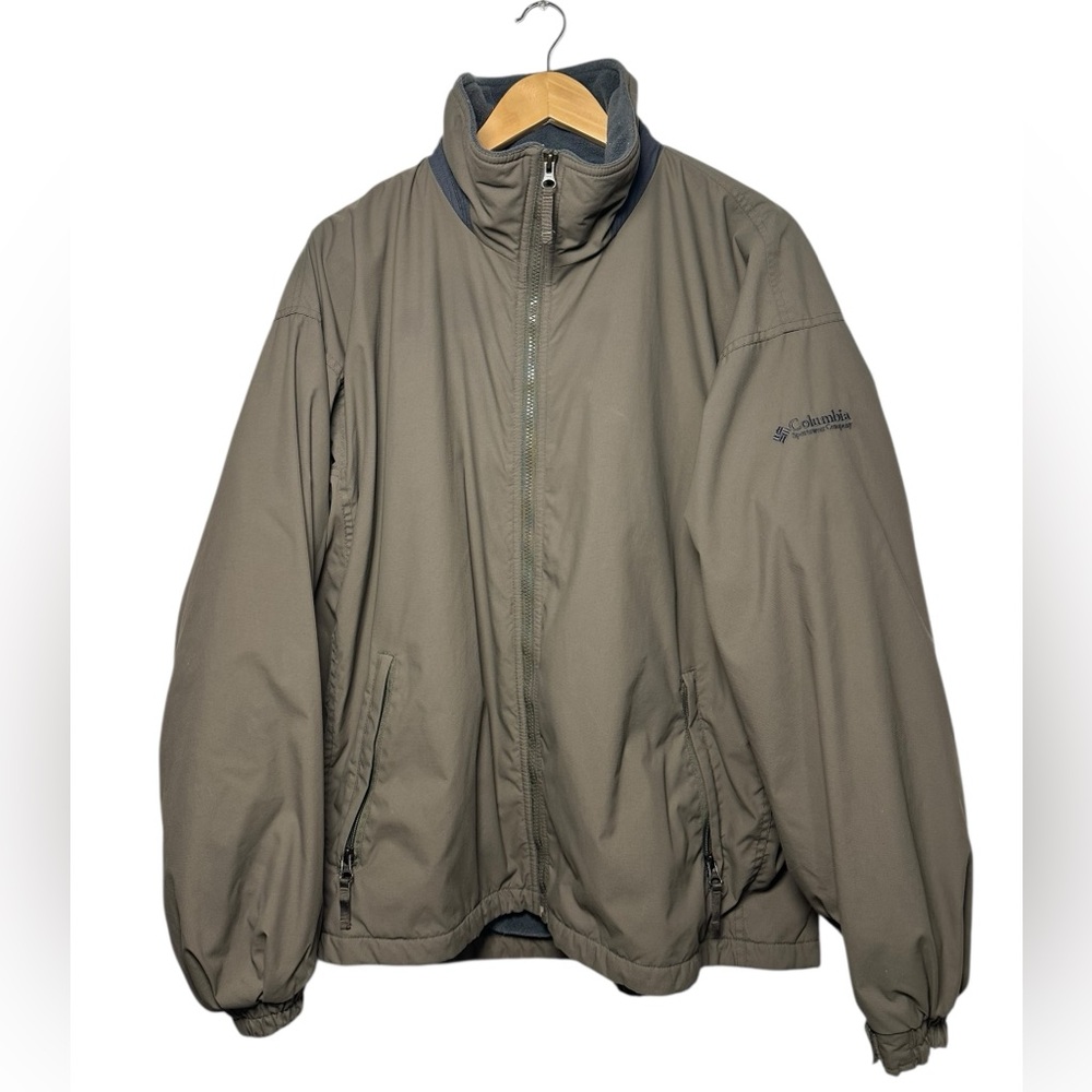 Vintage Columbia Mens Fleece Lined Bomber Nylon Full Zip Jacket Size Large Olive